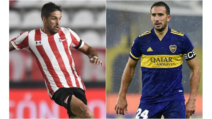 Mauro Diaz of Estudiantes (left) and Carlos Izquierdoz of Boca Juniors (right). (Getty)