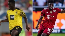 Abdoulaye Kamara of Borussia Dortmund (left) and Alphonso Davies of Bayern Munich (Getty).