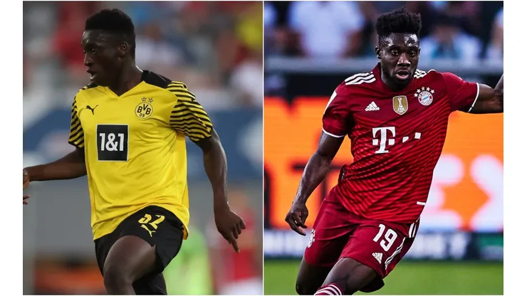 Abdoulaye Kamara of Borussia Dortmund (left) and Alphonso Davies of Bayern Munich (Getty).