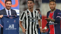 Lionel Messi of PSG (left), Cristiano Ronaldo of Juventus (center), and Neymar of PSG (right). (Getty)