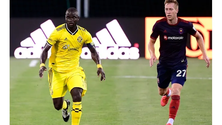 Jonathan Mensah of Columbus Crew (left), and Robert Beric of Chicago Fire (Right) (Getty)