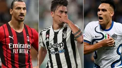 Zlatan Ibrahimovic of Milan (left), Paulo Dybala of Juventus (center), and Lautaro Martinez of Inter (right)