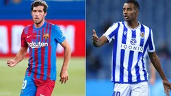 Sergi Roberto of Barcelona (left) and Alexander Isak of Real Sociedad. (Getty)