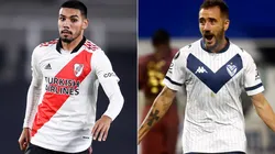 Alex Vigo of River Plate (left) and Federico Mancuello of Velez Sarsfield. (Getty)