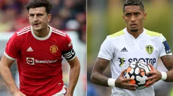 Harry Maguire of Manchester United (left) and Raphinha of Leeds (right). (Getty)