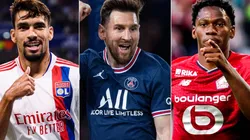 Lucas Paqueta of Lyon (left), Lionel Messi of PSG (center), and Jonathan David of Lille (right)