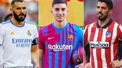 Karim Benzema of Real Madrid (left), Ferran Torres of Barcelona (center), and Luis Suarez of Atletico Madrid (right)