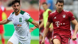 Lars Stindl of Borussia Monchengladbach (left) and Robert Lewandowski of Bayern (right). (Getty)