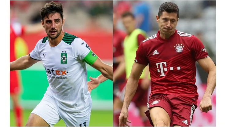Lars Stindl of Borussia Monchengladbach (left) and Robert Lewandowski of Bayern (right). (Getty)