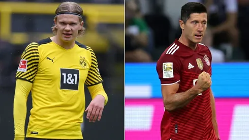Erling Haaland of Borussia Dortmund (left) and Robert Lewandowski of Bayern Munich. (Getty)