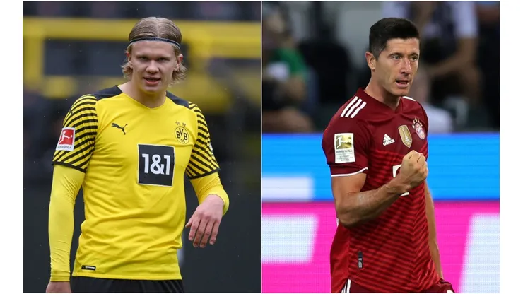 Erling Haaland of Borussia Dortmund (left) and Robert Lewandowski of Bayern Munich. (Getty)