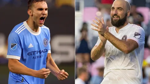 James Sands of New York City FC (left) and Gonzalo Higuain of Inter Miami (right). (Getty & Inter Miami @ Facebook)