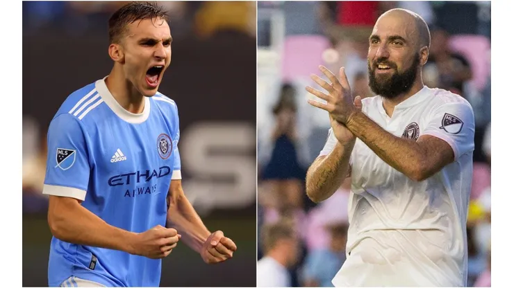 James Sands of New York City FC (left) and Gonzalo Higuain of Inter Miami (right). (Getty & Inter Miami @ Facebook)
