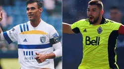 Chris Wondolowski of San Jose Earthquakes (left) and Maxime Crepeau of Vancouver Whitecaps (right). (Getty)