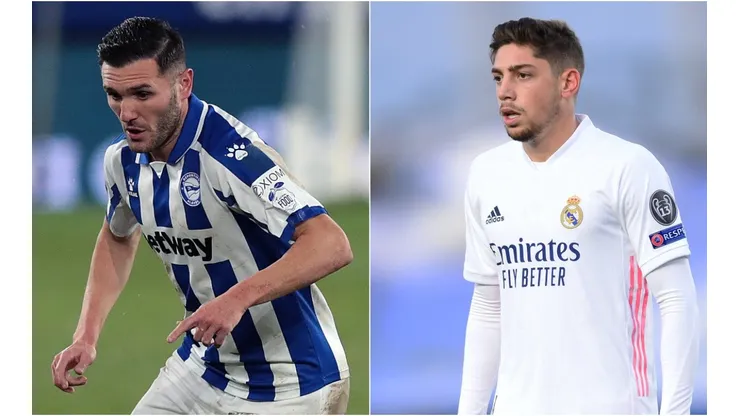Lucas Perez of Alaves (left) and Federico Valverde of Real Madrid. (Getty)