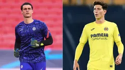 Kepa Arrizabalaga of Chelsea (lef) and Pau Torres of Villarreal (right).