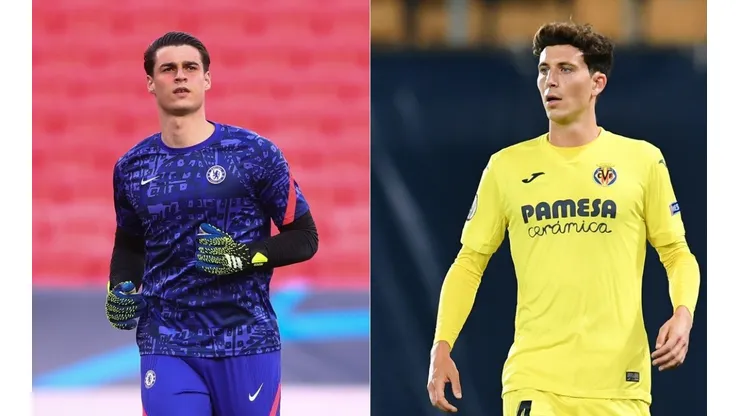 Kepa Arrizabalaga of Chelsea (lef) and Pau Torres of Villarreal (right).