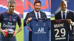 Neymar, Lionel Messi and Kylian Mbappé (Getty).
