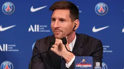 Lionel Messi in his presentation as PSG's new signing. (Getty)