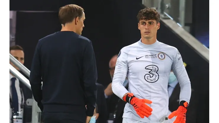 Kepa came off the bench in extra time and saved two penalties to help Chelsea win the 2021 UEFA Super Cup. (Getty)
