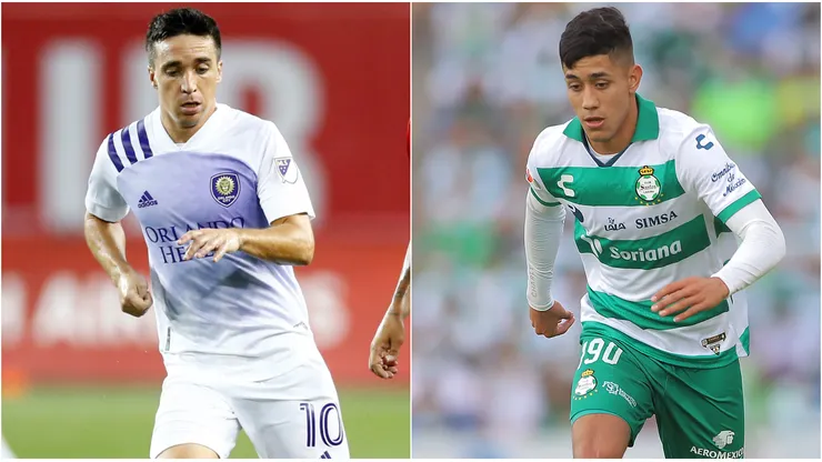 Mauricio Pereyra of Orlando City (left) and Omar Campos of Santos Laguna (right). (Getty)