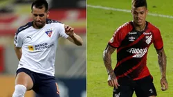 Lucas Villarruel of LDU Quito (left) and Richard of Athletico Paranaense (right). (Getty)