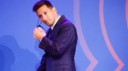 Lionel Messi during a press conference in Barcelona (Getty).