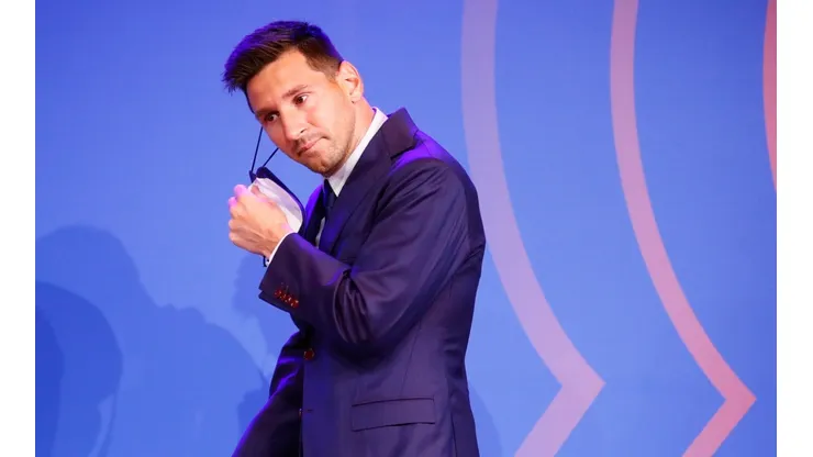 Lionel Messi during a press conference in Barcelona (Getty).