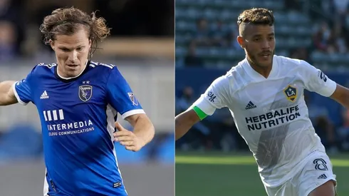 Florian Jungwirth of San Jose Earthquakes (left), and Jonathan Dos Santos of Los Angeles FC (right).
