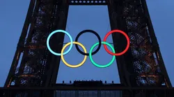 The Olympic Rings illuminate on the Eiffel Tower during the opening ceremony of the Olympic Games Paris 2024 on July 26, 2024 in Paris, France.