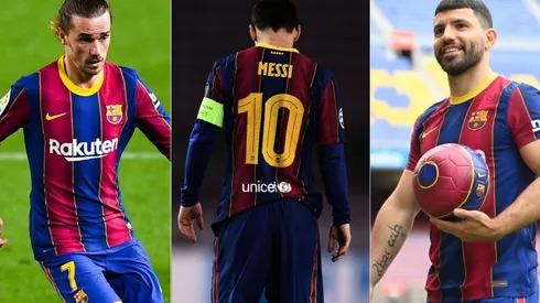 Griezmann and Agüero with all the weight behind their backs. (Getty)