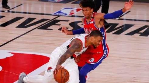 Damian Lillard vs. the Sixers. (Getty)