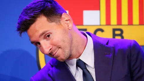 Lionel Messi at the press conference. (Getty)