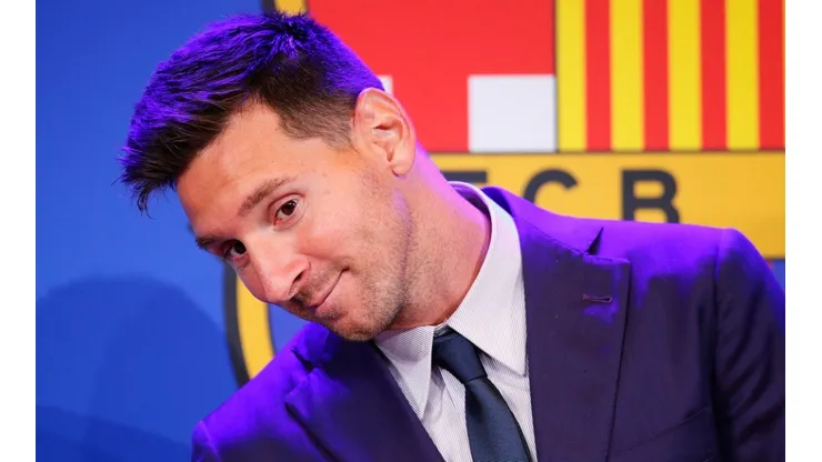 Lionel Messi at the press conference. (Getty)