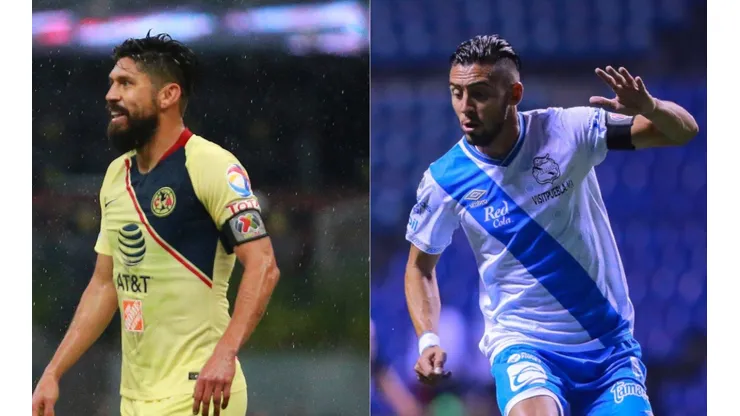 Oribe Peralta of Club America (left), and Javier Salas of Puebla (right). (Getty)