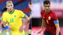 Richarlison of Brazil (left) and Mikel Merino of Spain. (Getty)