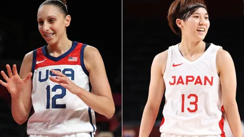 Diana Taurasi of the United States (left) and Rui Machida of Japan (right). (Getty)