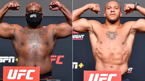 Derrick Lewis of the United States (left) and Ciryl Gane of France (right). (Getty)