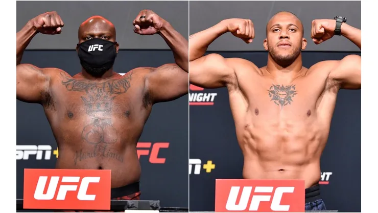 Derrick Lewis of the United States (left) and Ciryl Gane of France (right). (Getty)