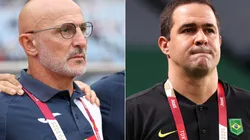 Spain coach Luis de la Fuente (left) and Brazil coach Andre Jardine. (Getty)