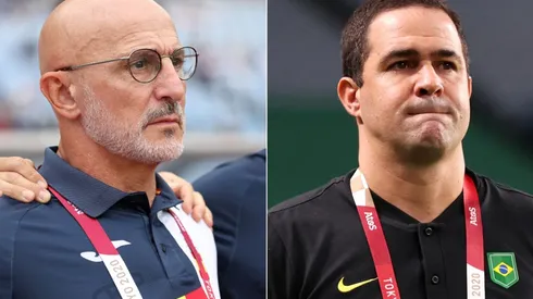 Spain coach Luis de la Fuente (left) and Brazil coach Andre Jardine. (Getty)