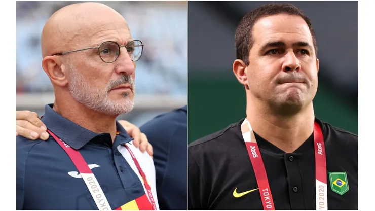 Spain coach Luis de la Fuente (left) and Brazil coach Andre Jardine. (Getty)