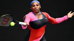 Serena Williams of the United States plays a forehand at the 2021 Australian Open. (Getty)