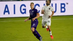 Robin Jansson of Orlando City SC (left), and Rodolfo Pizarro of Inter Miami (fith) wait for a ball pass. (Getty)
