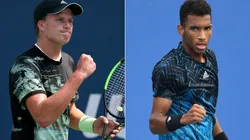 Jenson Brooksby of the United States (left) and Felix Auger-Aliassime of Canada (Getty).