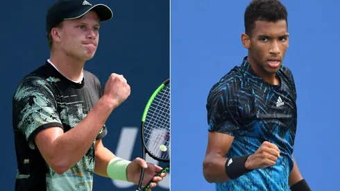 Jenson Brooksby of the United States (left) and Felix Auger-Aliassime of Canada (Getty).