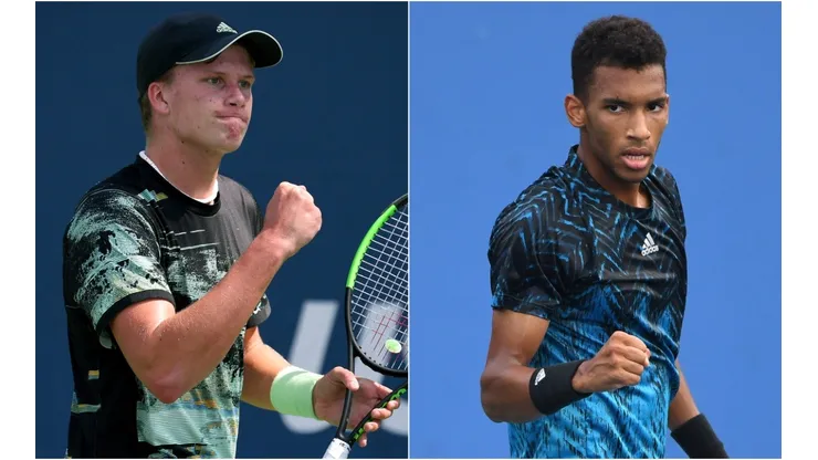 Jenson Brooksby of the United States (left) and Felix Auger-Aliassime of Canada (Getty).