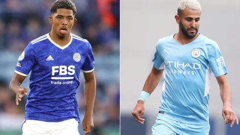 Wesley Fofana of Leicester (left) and Riyad Mahrez of Manchester City. (Getty)