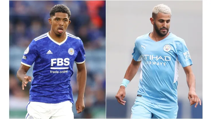 Wesley Fofana of Leicester (left) and Riyad Mahrez of Manchester City. (Getty)