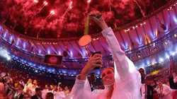 An athlete takes a photo at the Rio 2016 Closing Ceremony. (Getty)